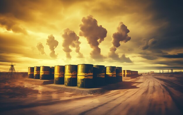 Radioactive storage tanks with a warning for chemical