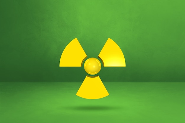 Foto simbolo radioattivo isolato su uno sfondo verde studio. illustrazione 3d