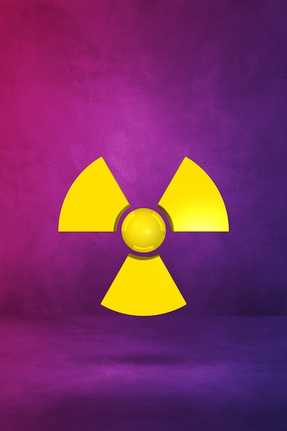 Radioactive symbol isolated on a purple wall. 3D illustration