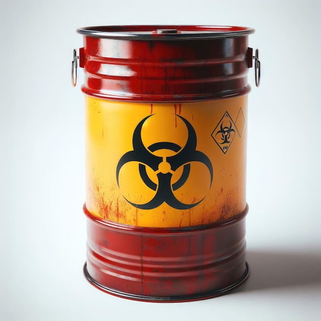 Photo radioactive waste barrel isolated white