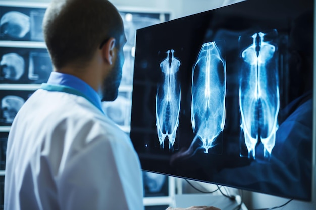 Radiologist analyzing an xray Doctor diagnosing patient's health with radiological xray film for medical healthcare hospital service Generative AI illustration