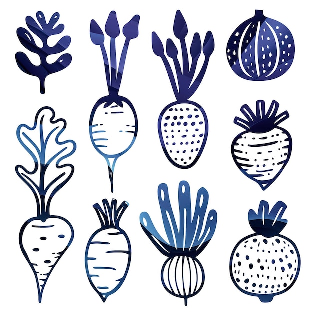 Radish flat vector linear te set illustration high quality