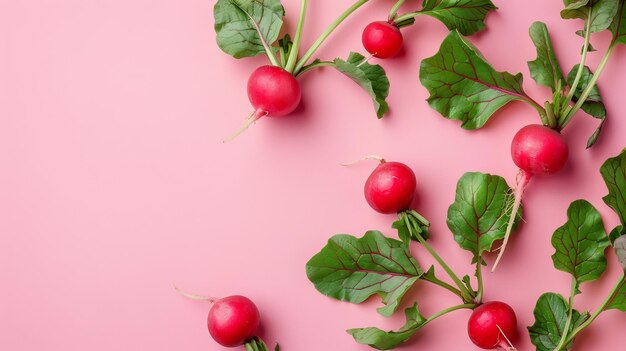 Photo radish vegetable top view on the pastel background