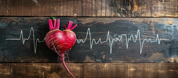 Foto radosso con battito cardiaco su uno sfondo di legno