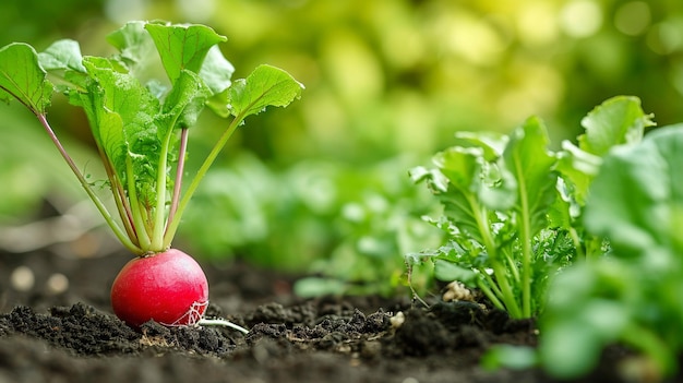 Photo radishes growing in the garden selective focus generative ai