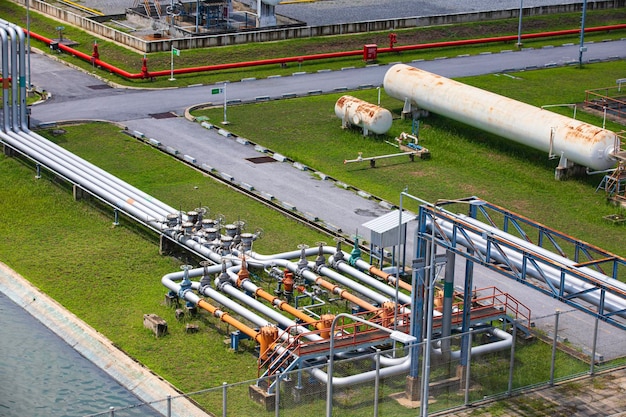 Foto raffinaderijapparatuur voor olie- en gaskleppen in pijpleidingen bij selectieve drukveiligheidsklep van gasfabrieken