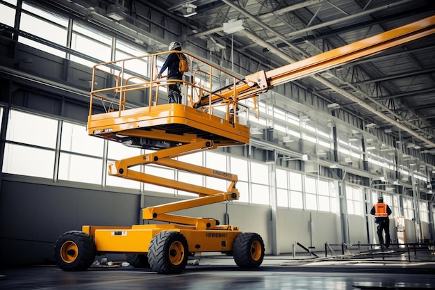 Foto rafibd2024 een boomlift die wordt gebruikt voor het onderhoud van een grote industriële faciliteit