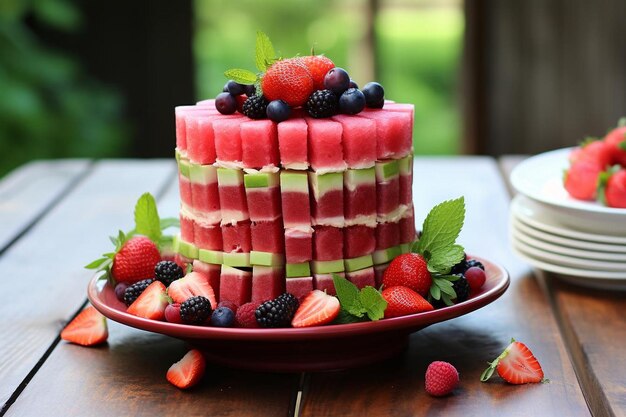 Photo rafibd2024 watermelon cake with fresh fruit toppings watermelon image photography