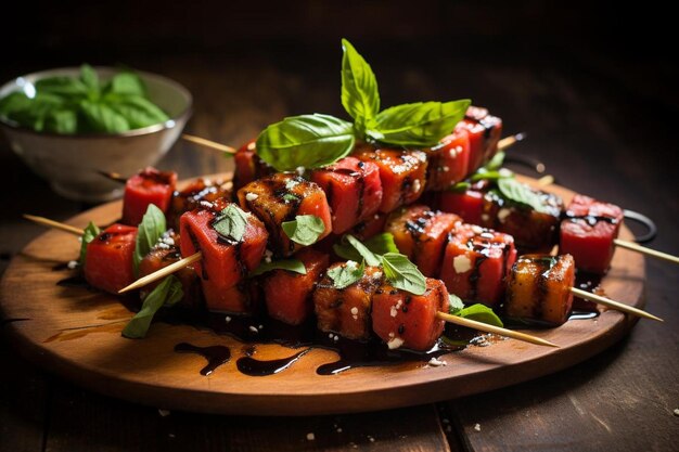 Photo rafibd2024 watermelon caprese skewers with basil watermelon image photography