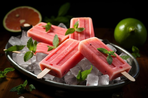 rafibd2024 Watermelon Lemonade Popsicles on a Tray watermelon image photography