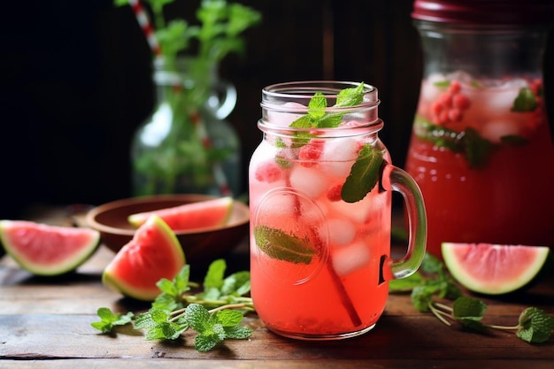 rafibd2024 Watermelon Mint Lemonade in een Mason Jar watermelon foto fotografie