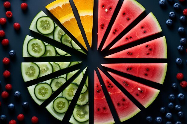 rafibd2024 Watermelon Slices Arranged in Rainbow Pattern watermelon foto fotografie