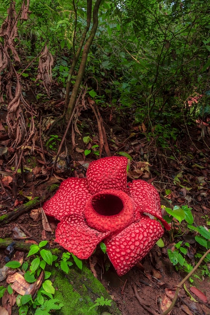 Raflesia gadutensis flower in the tropical forest area of Bengkulu Indonesia on sunny mornings in north bengkulu indonesia