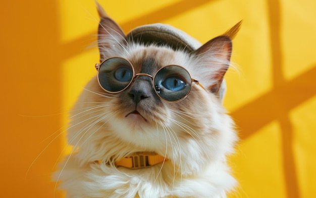 Ragdoll cat with sunglasses on a professional background