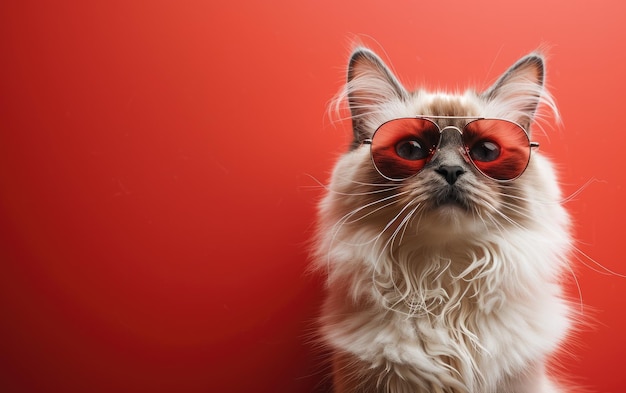 Ragdoll kat met zonnebril op een professionele achtergrond