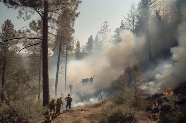 거대한 화염과 짙은 연기 생성 AI로 숲에서 격렬한 불