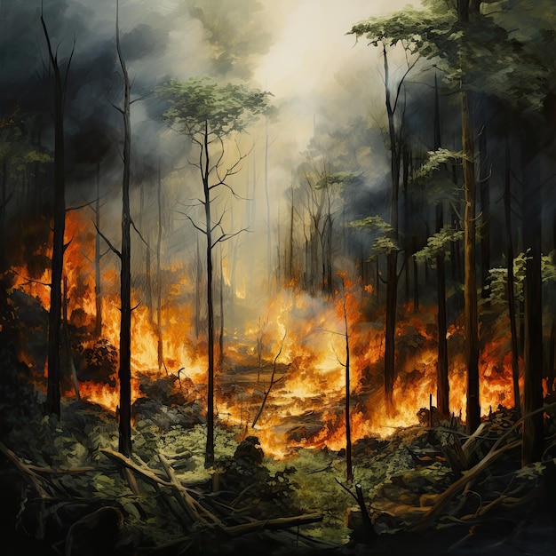 Raging forest fires Ecological catastrophy Fire and smoke Hell on earth