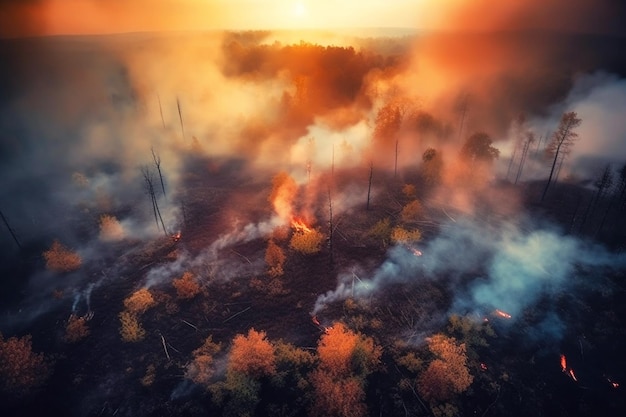 Foto infuocato incendio di pino attraverso la collina ia generativa