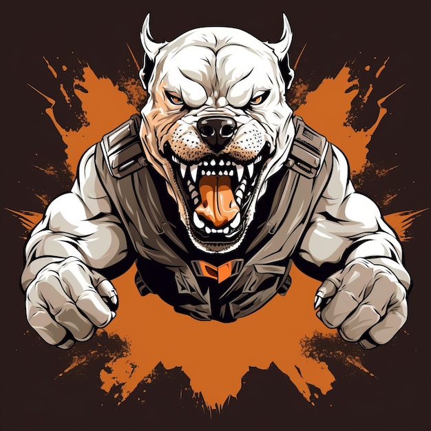 写真 raging warrior intense military pitbull vector art in attack mode with crest hiresolution design (ラギング・ウォリアー・インテンス・ミリタリー・ピットブル・ベクトル・アート・イン・アタック・モード)