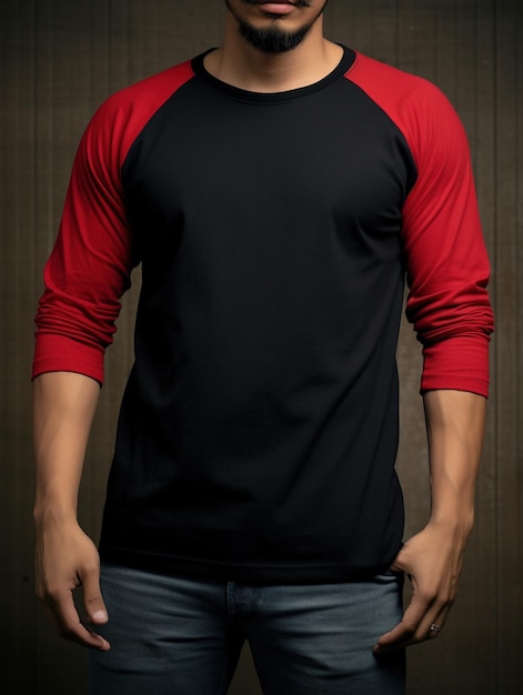 raglan shirt plain black and red