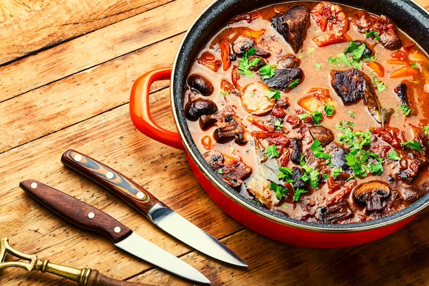 Ragout with beef and mushrooms