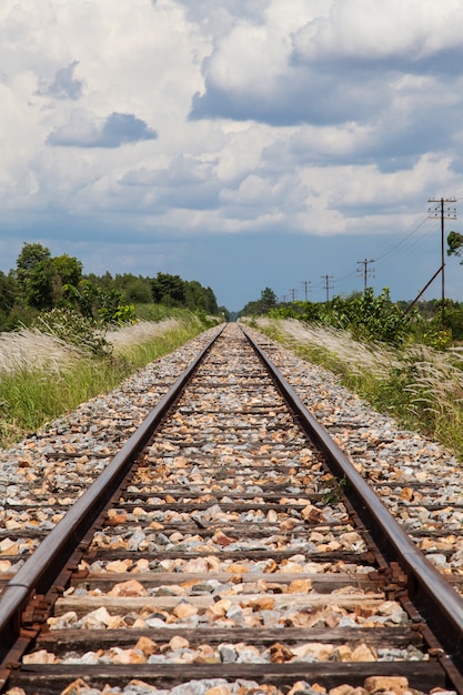 Rail way and blue clear sky in Thailand