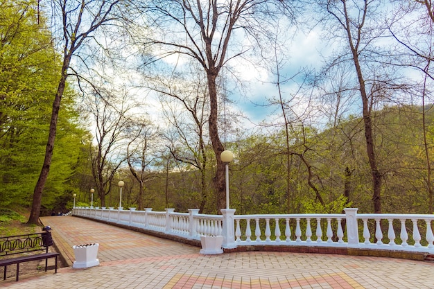 Railing with balustrade. take a walk along the embankment.
psekups river embankment in goryachy klyuch