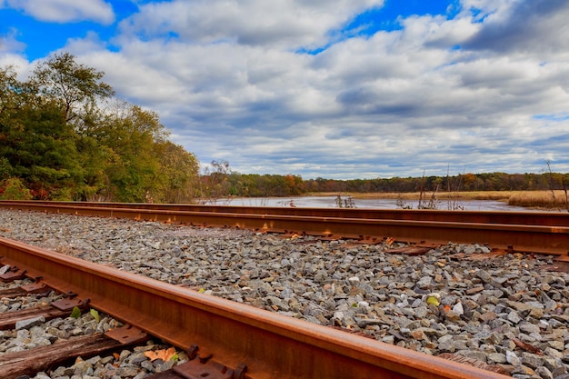 Railroad blue sky and cloudy sky clouds railroad