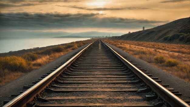 海辺 の 鉄道 の 線路 が 消え て いる