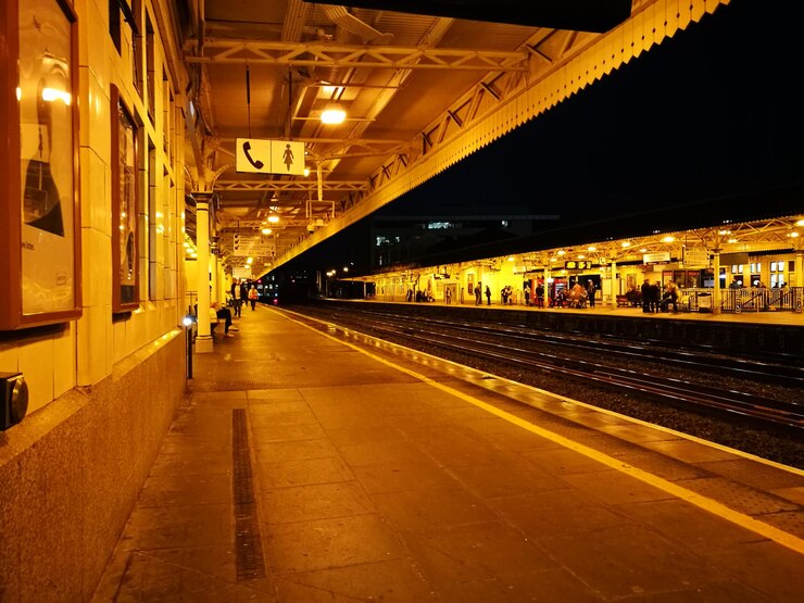 Photo railroad station platform at night
