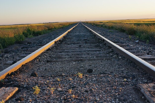 Photo railroad track amidst field against sky