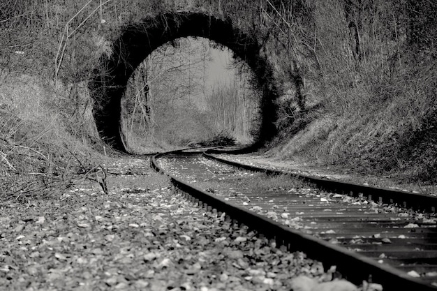 Photo railroad track through tunnel