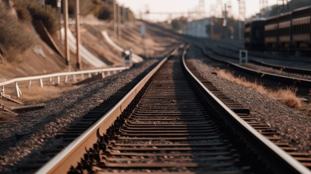 A railroad track with a train on it ai