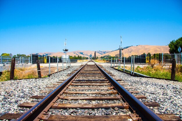 Railroad tracks against clear sky