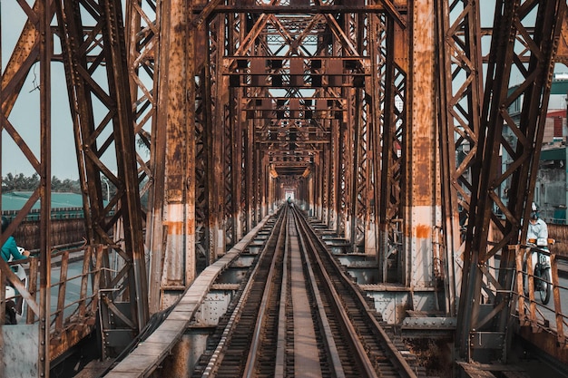 Railroad tracks in bridge