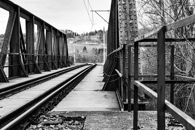 Photo railroad tracks by trees against sky