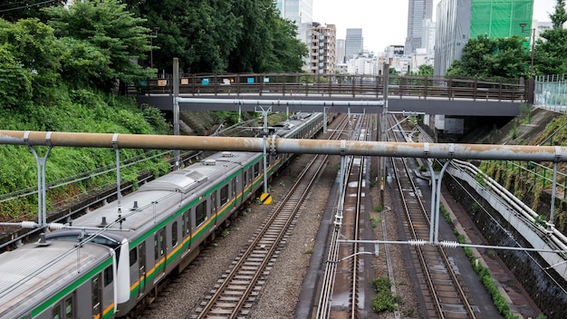 Railroad tracks in city