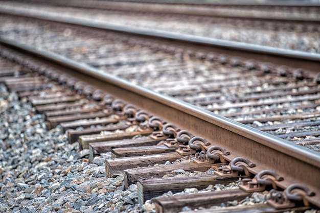 Railroad tracks detail close up