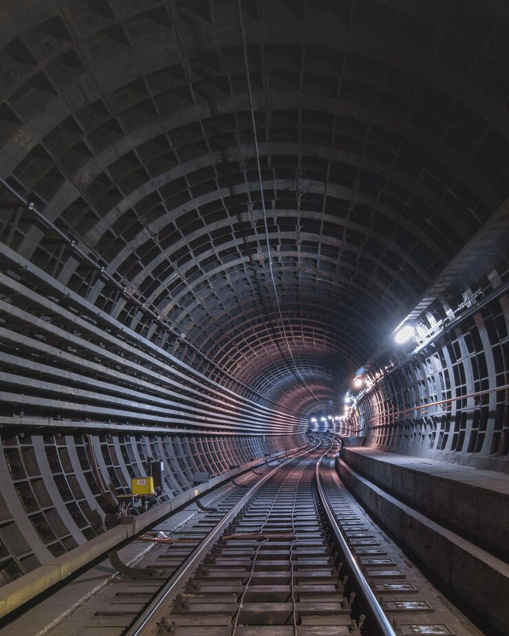 Photo railroad tracks in subway station