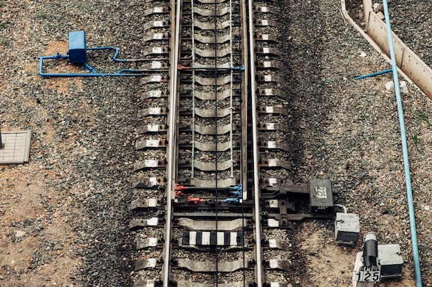 Railroad tracks, Switch, rails - bovenaanzicht. Patroon.