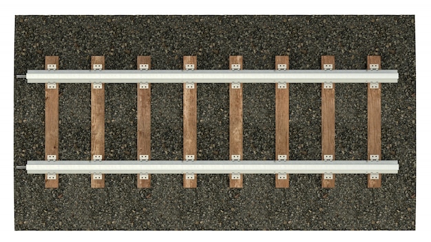 Photo railroad tracks with wood sleepers. detailed image of a railway track with gravel dumping. 3d rendering