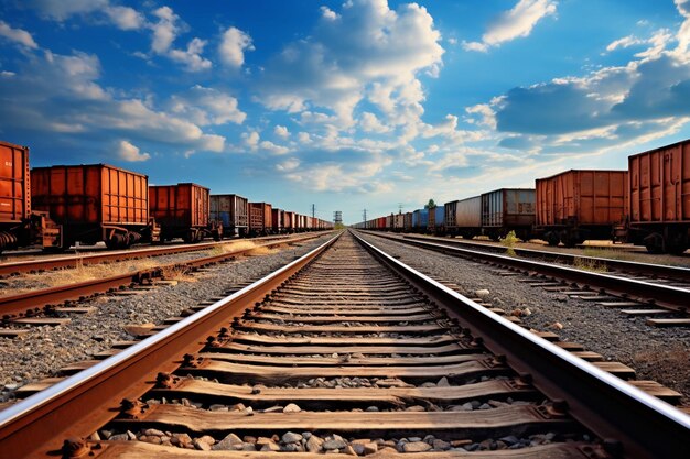 Photo railroad worker inspecting wheels and brakes of the freight train