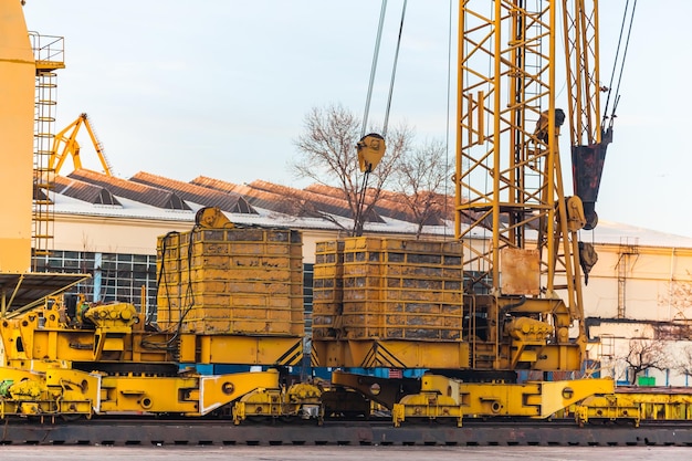 Railway industrial crane on the territory of the seaport