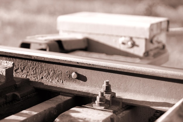 Railway maintenance toolkit sepia bokeh background