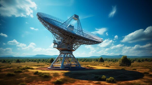 Photo railway platforms and mobile antennae dishes as part of array of radio telescopes to observe remote