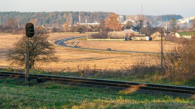 Railway and sleepers closeup a major railway interchange near\
the station for train traffic logistics between cities cargo\
transportation