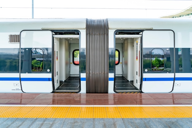 Railway station platform and train