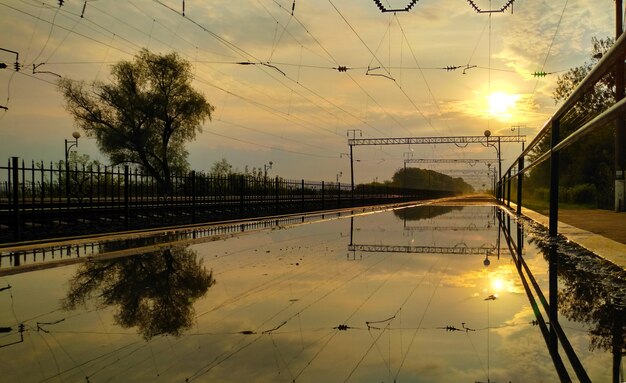 Railway station during the sunset