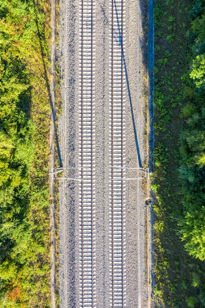 Railway track tracks line railroad train rail aerial photo view\
portrait format