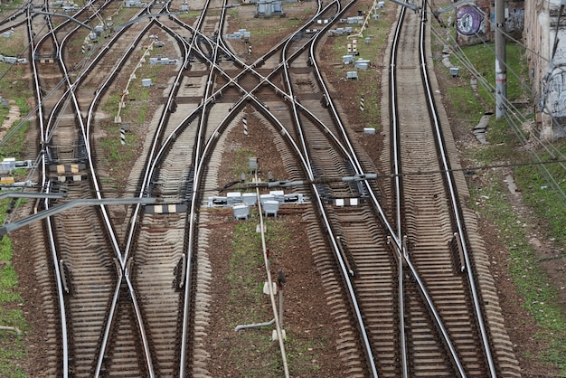 Railway tracks, railway and rails.